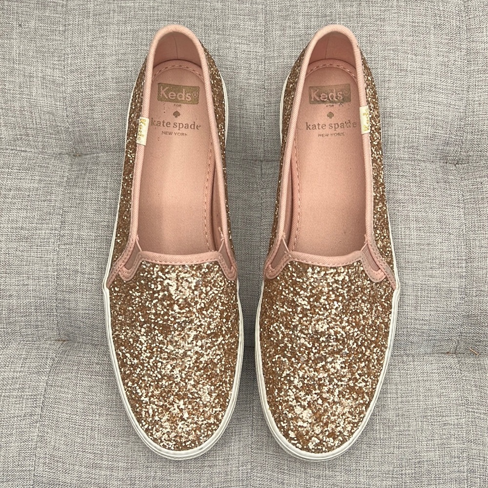 Kate Spade Keds Rose Gold Glitter Slide On Platform Sneakers Size 9